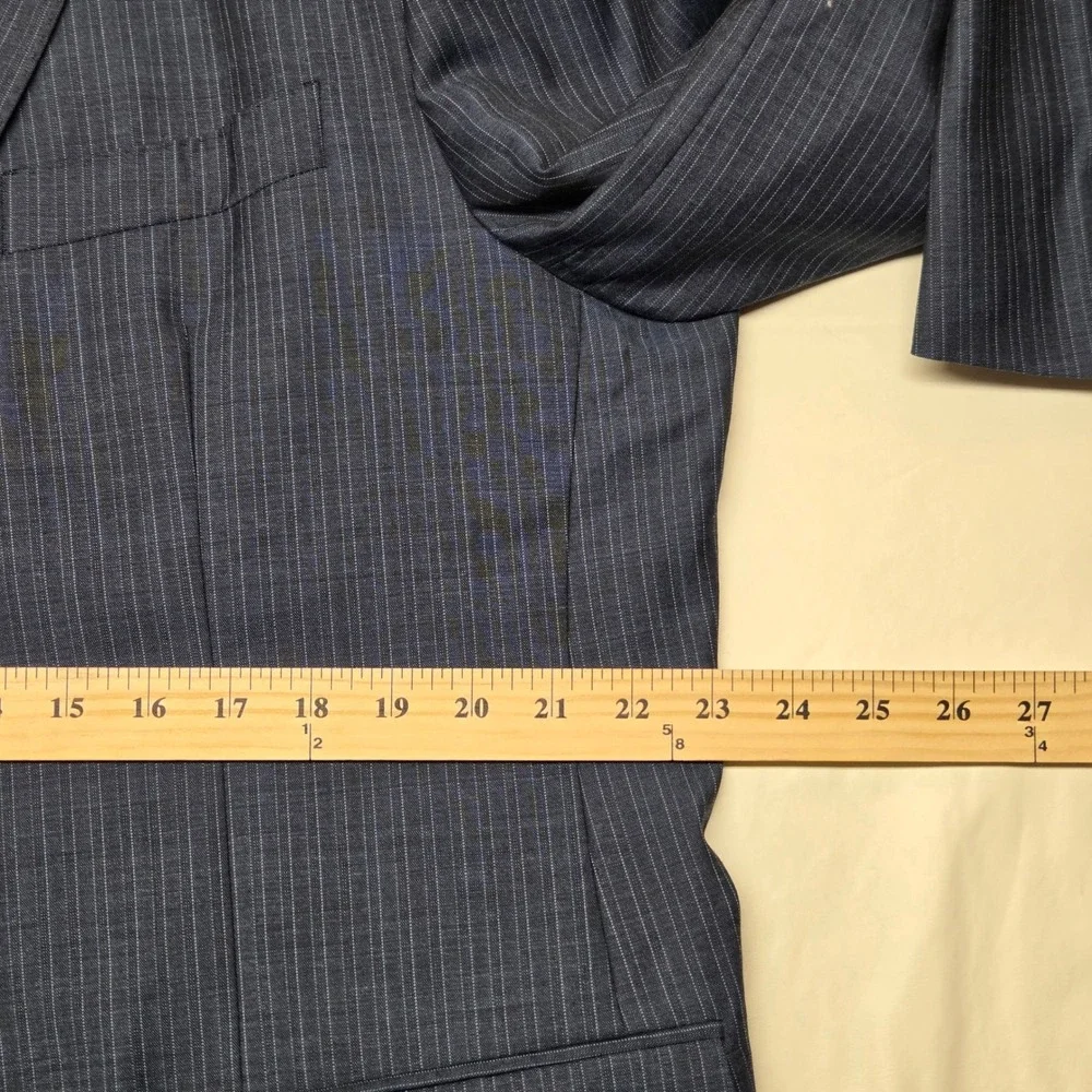 Vittello Super 140s Navy Pinstripe Sport Coat Blazer 46R Peak Lapel 2 Button